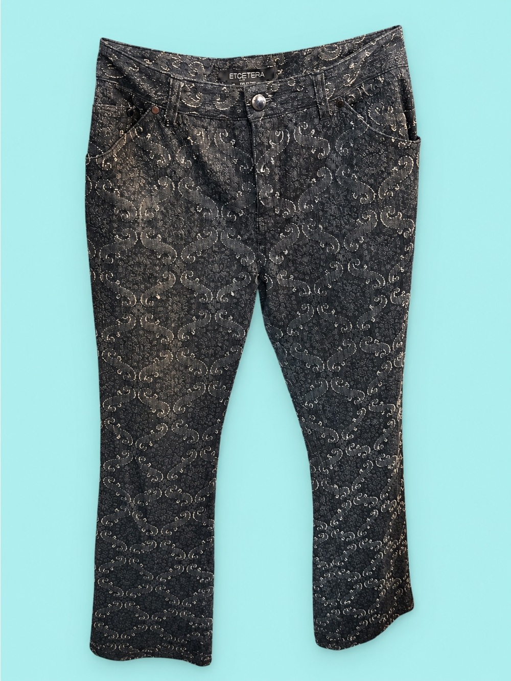 Etcetera Black Metallic Swirl Boot-Cut Jeans